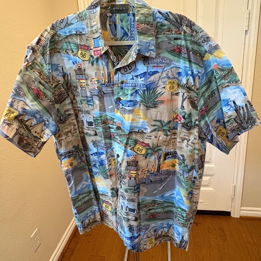 High Seas Trading Co. Route 66 Mens Button-Down Short-Sleeve Hawaiian Shirt